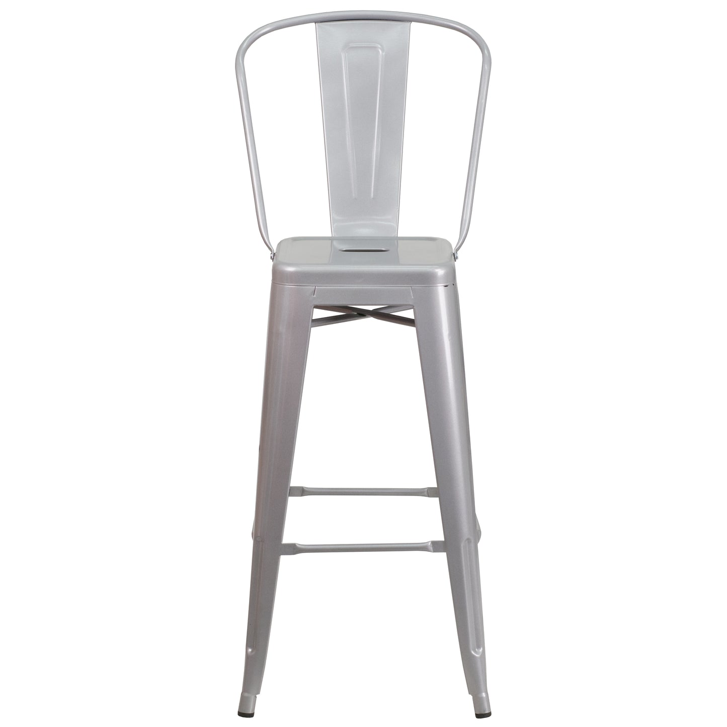 Kai Commercial Grade 30" High Silver Metal Indoor-Outdoor Barstool with Removable Back Silver