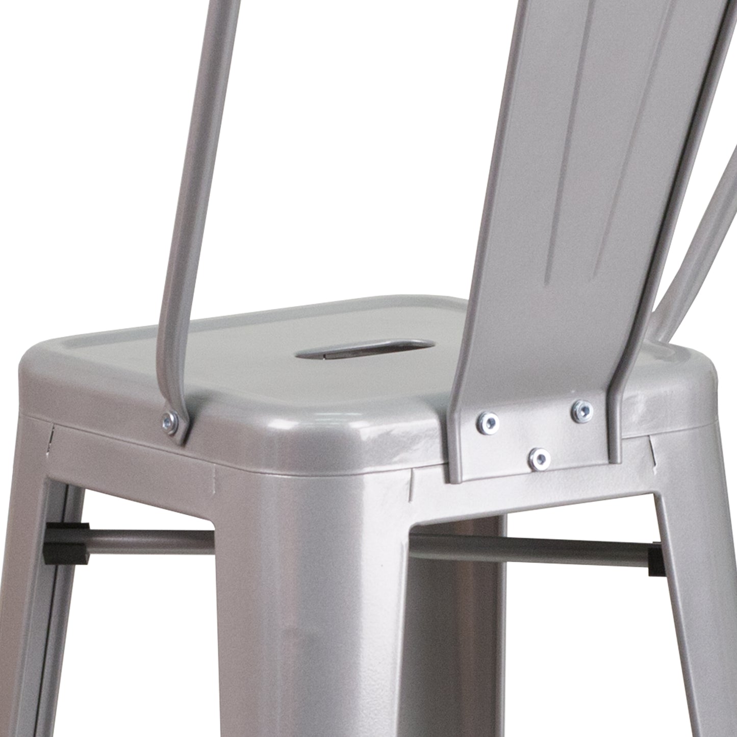 Kai Commercial Grade 30" High Silver Metal Indoor-Outdoor Barstool with Removable Back Silver