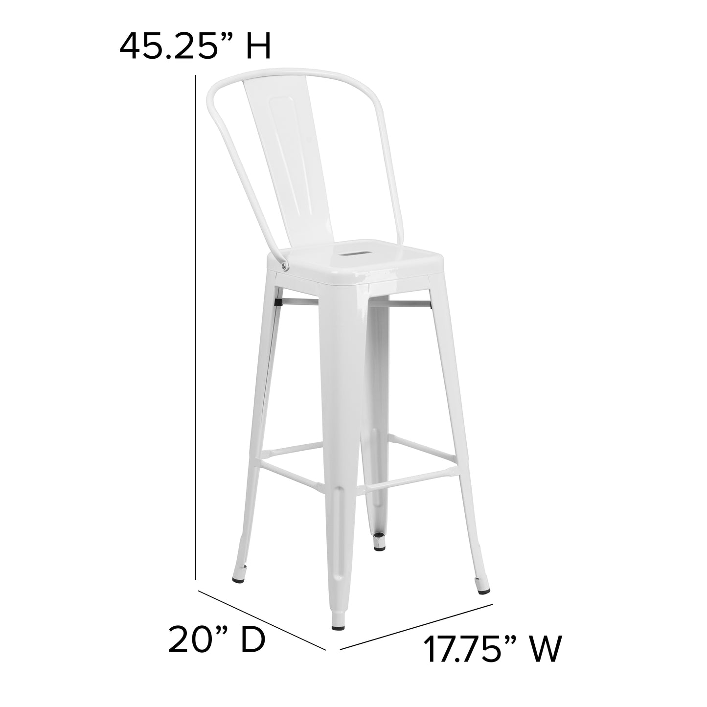 Kai Commercial Grade 30" High White Metal Indoor-Outdoor Barstool with Removable Back White