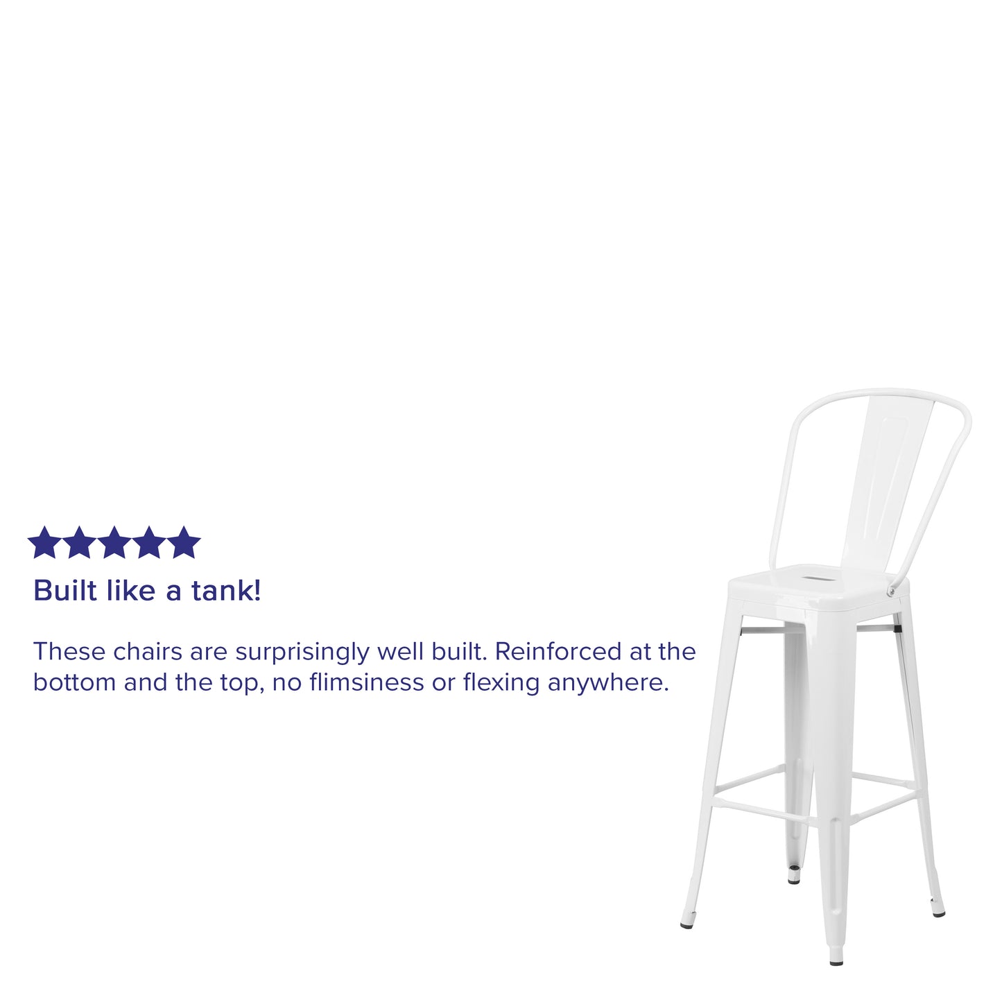 Kai Commercial Grade 30" High White Metal Indoor-Outdoor Barstool with Removable Back White