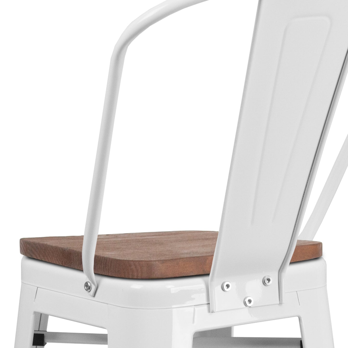 Lily 30" High White Metal Barstool with Back and Wood Seat White