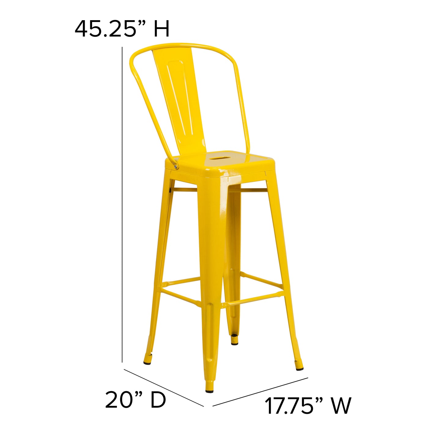 Kai Commercial Grade 30" High Yellow Metal Indoor-Outdoor Barstool with Removable Back Yellow