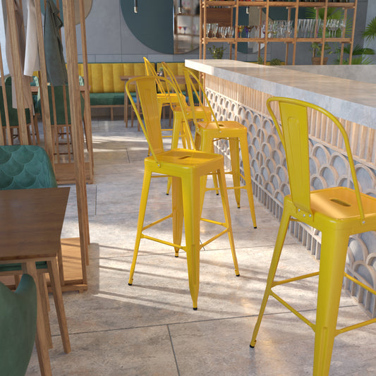 Kai Commercial Grade 30" High Yellow Metal Indoor-Outdoor Barstool with Removable Back Yellow
