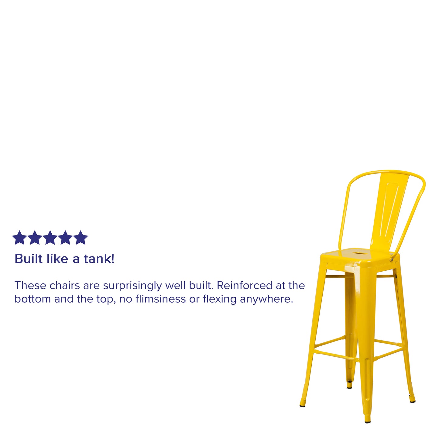 Kai Commercial Grade 30" High Yellow Metal Indoor-Outdoor Barstool with Removable Back Yellow