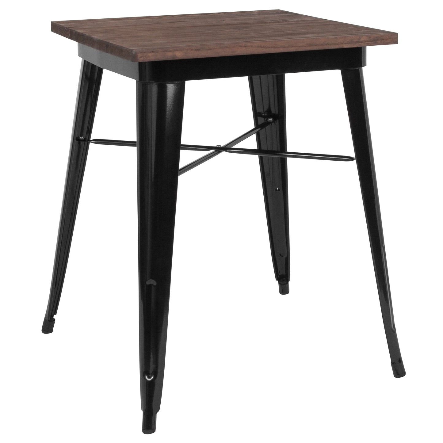 Prince 23.5" Square Black Metal Indoor Table with Walnut Rustic Wood Top Black