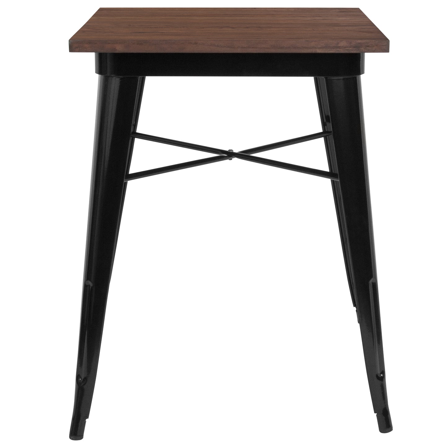 Prince 23.5" Square Black Metal Indoor Table with Walnut Rustic Wood Top Black