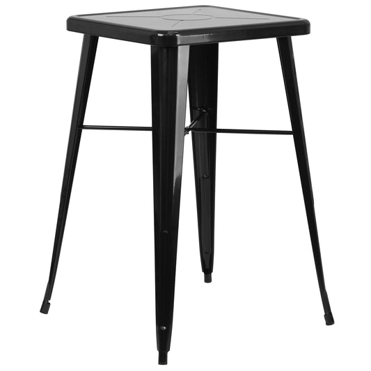 Aaron Commercial Grade 23.75" Square Black Metal Indoor-Outdoor Bar Height Table Black CH-31330-BK-GG