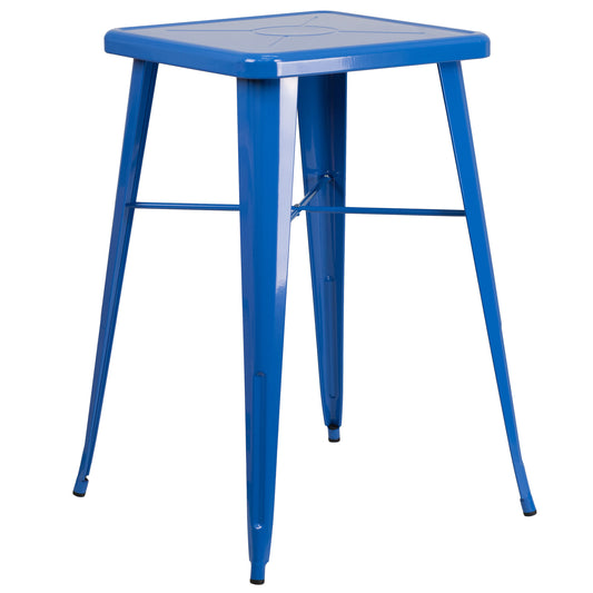 Aaron Commercial Grade 23.75" Square Blue Metal Indoor-Outdoor Bar Height Table Blue CH-31330-BL-GG