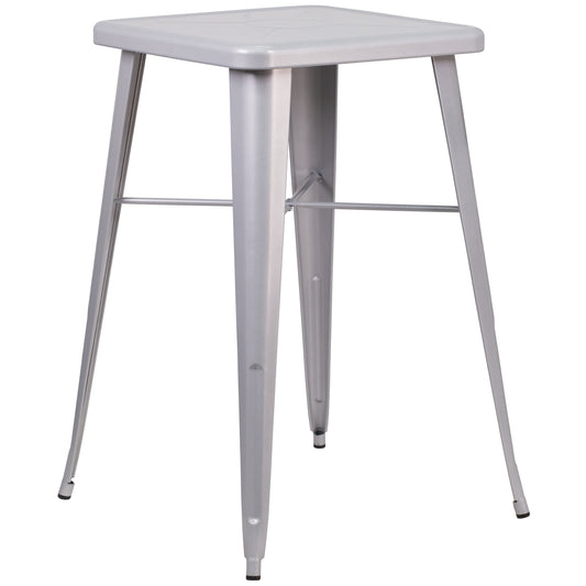 Aaron Commercial Grade 23.75" Square Silver Metal Indoor-Outdoor Bar Height Table Silver CH-31330-SIL-GG