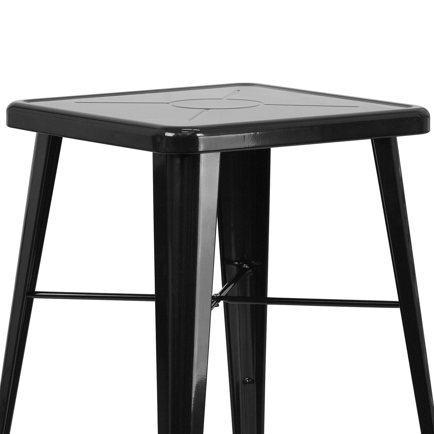 Gable Commercial Grade 23.75" Square Black Metal Indoor-Outdoor Bar Table Set with 2 Stools with Backs Black