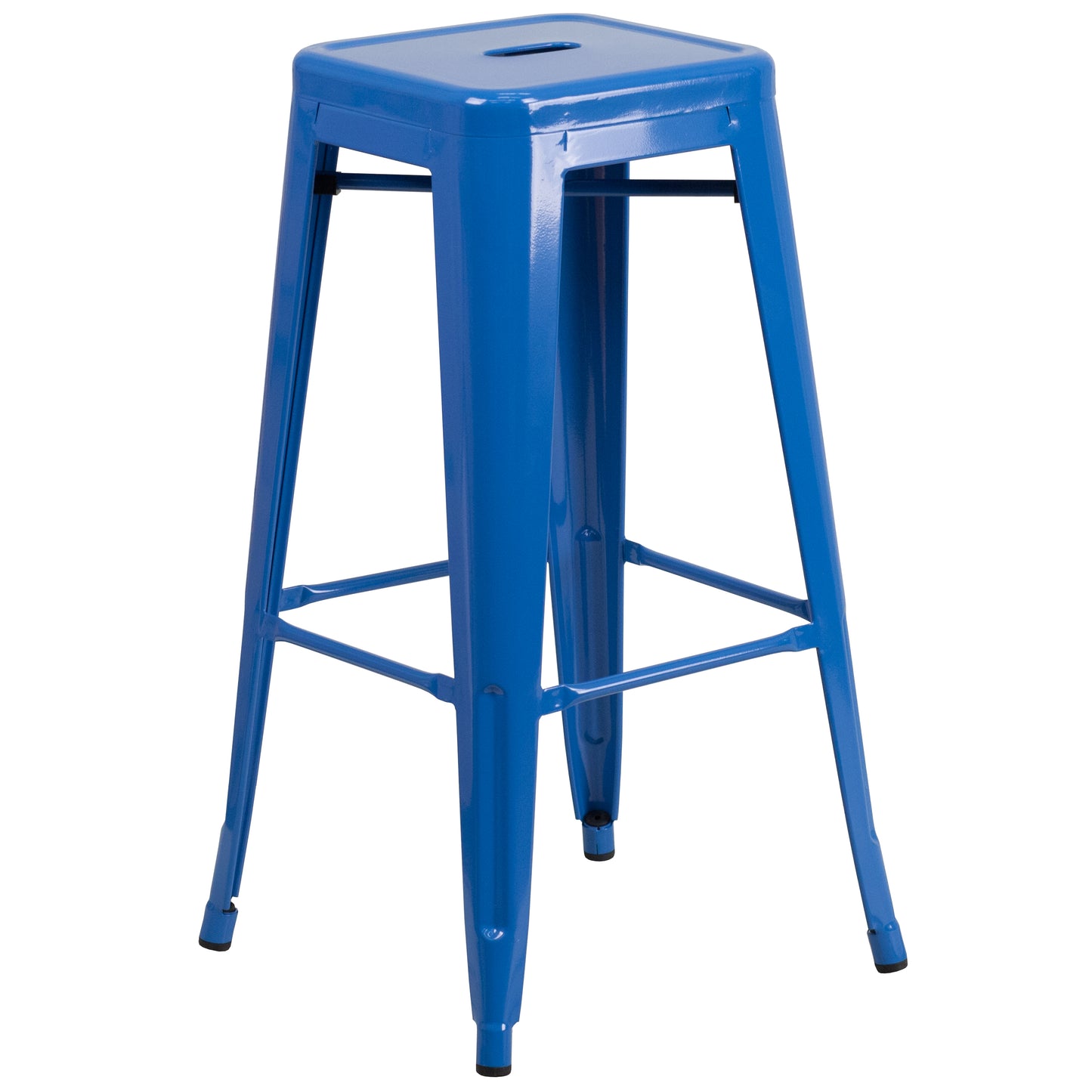 Stone Commercial Grade 23.75" Square Blue Metal Indoor-Outdoor Bar Table Set with 2 Square Seat Backless Stools Blue CH-31330B-2-30SQ-BL-GG
