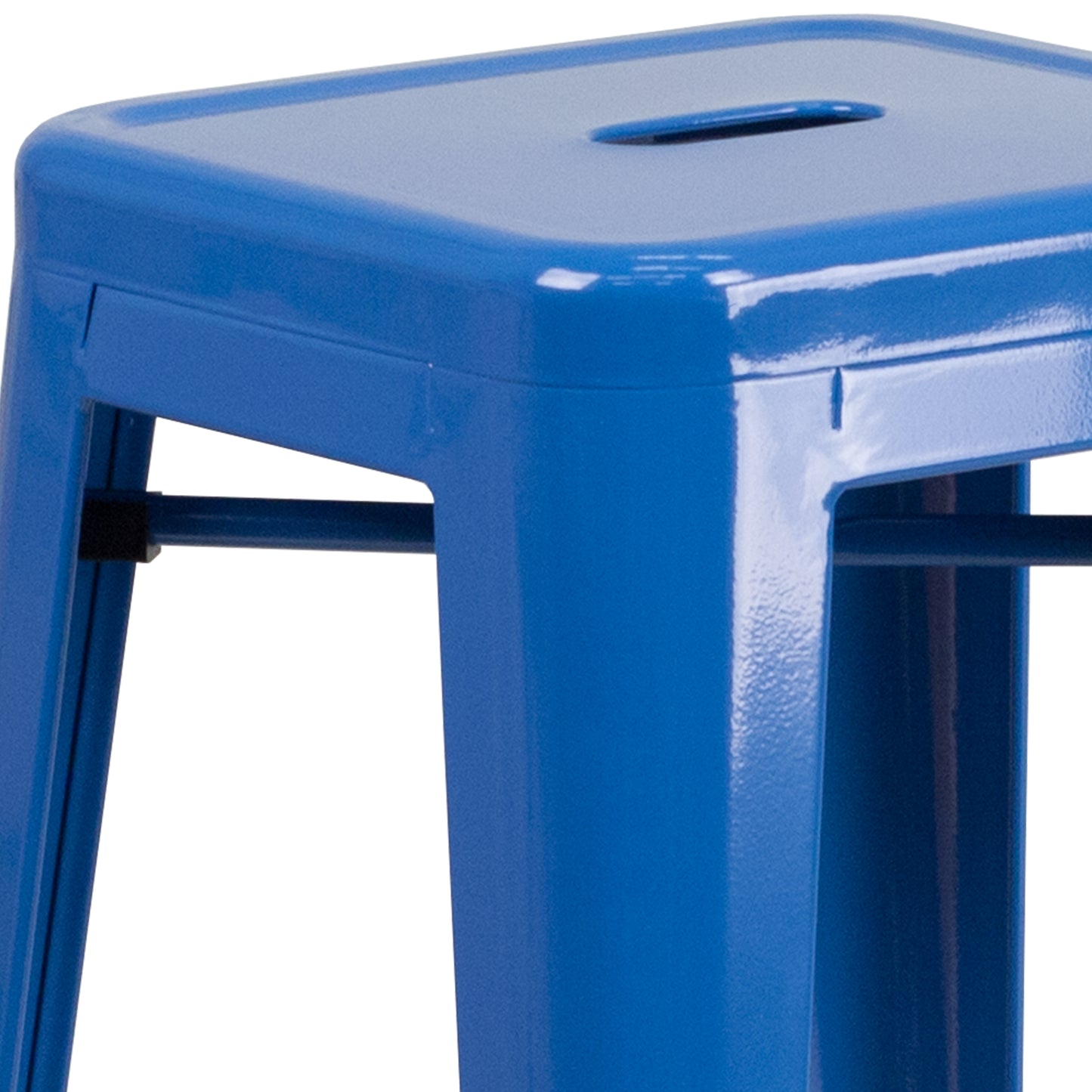 Stone Commercial Grade 23.75" Square Blue Metal Indoor-Outdoor Bar Table Set with 2 Square Seat Backless Stools Blue CH-31330B-2-30SQ-BL-GG