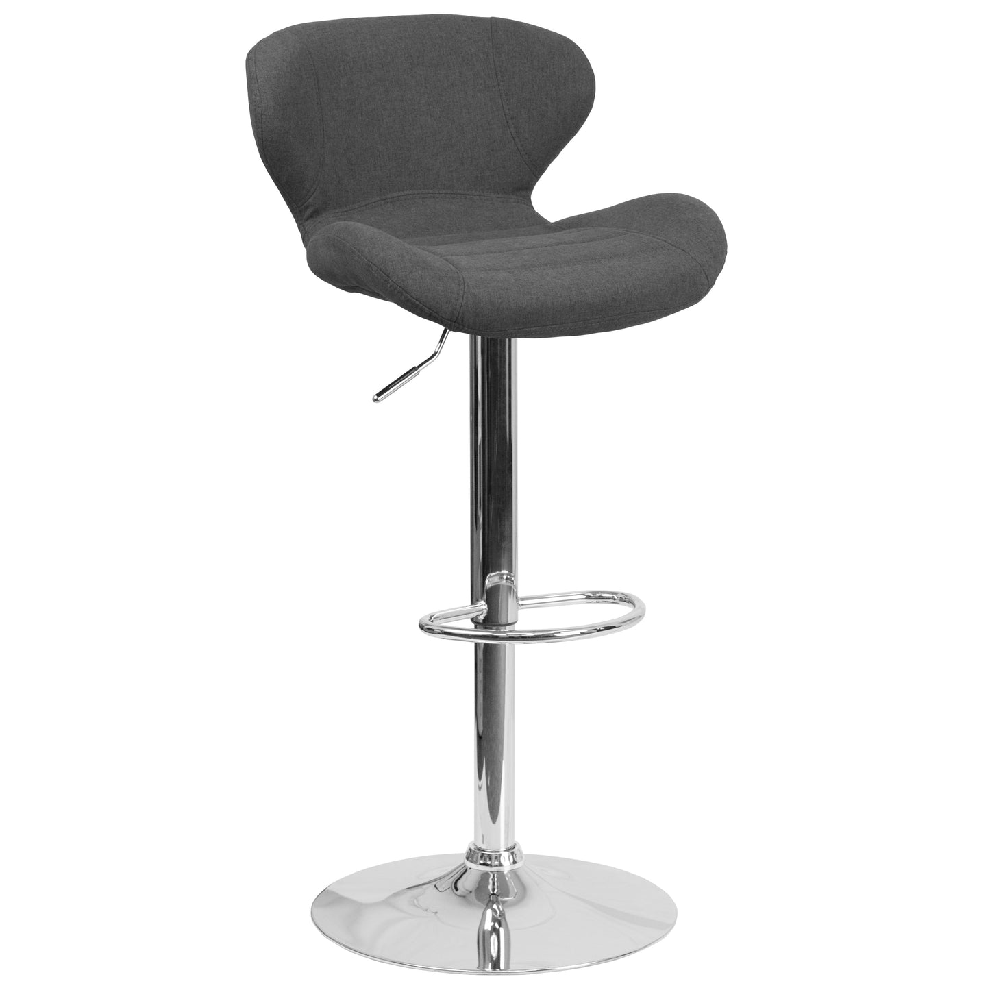 Francis Contemporary Charcoal Fabric Adjustable Height Barstool with Curved Back and Chrome Base Charcoal Fabric