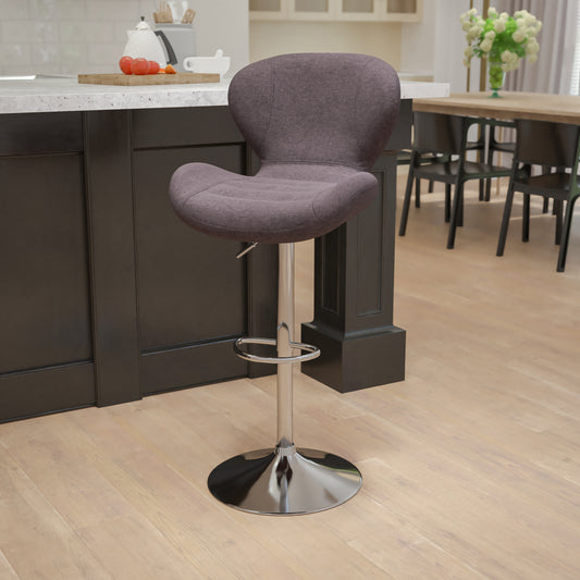 Francis Contemporary Charcoal Fabric Adjustable Height Barstool with Curved Back and Chrome Base Charcoal Fabric