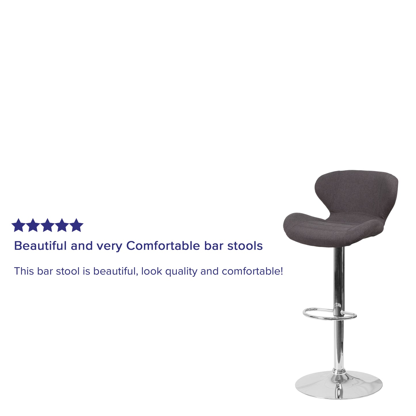 Francis Contemporary Charcoal Fabric Adjustable Height Barstool with Curved Back and Chrome Base Charcoal Fabric