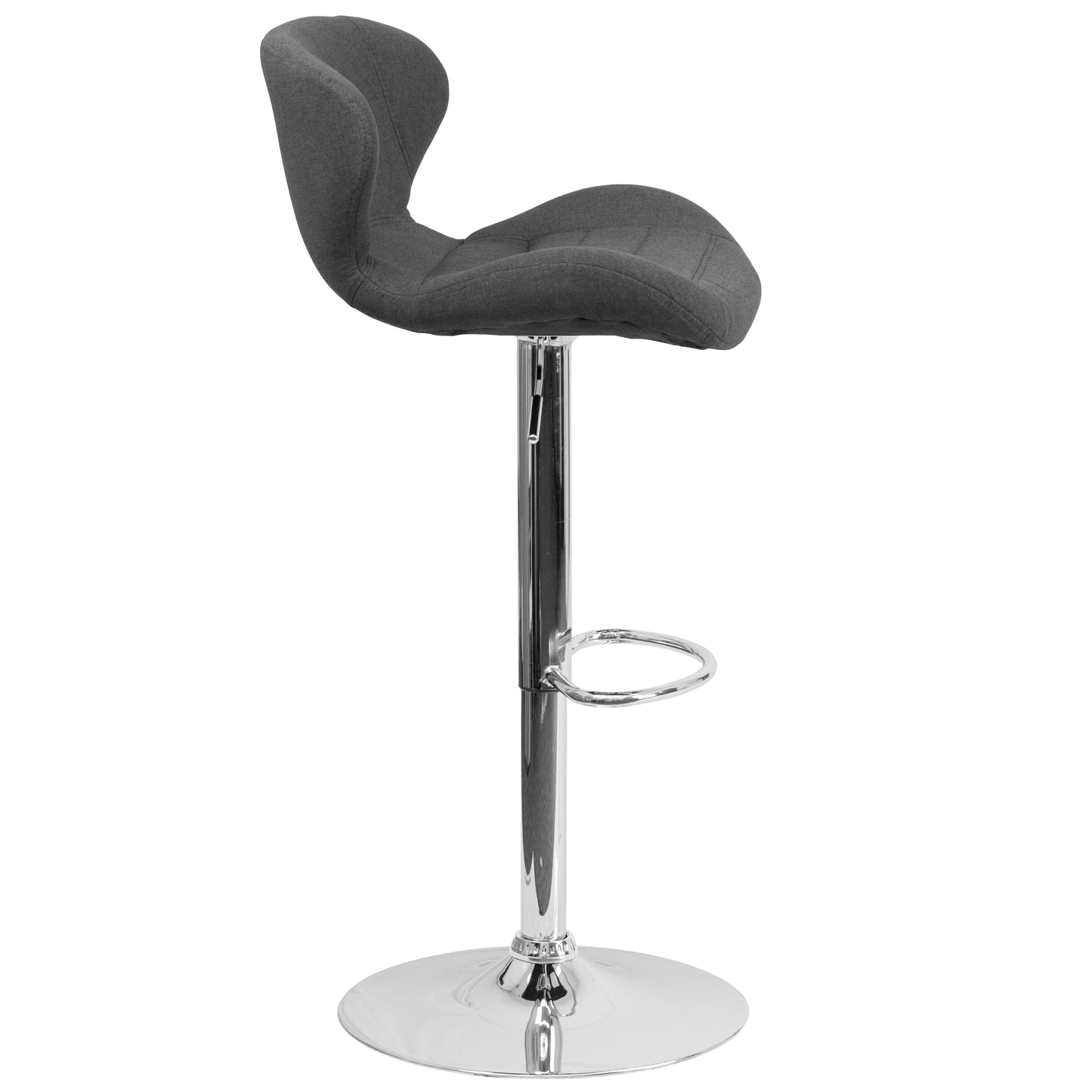 Francis Contemporary Charcoal Fabric Adjustable Height Barstool with Curved Back and Chrome Base Charcoal Fabric
