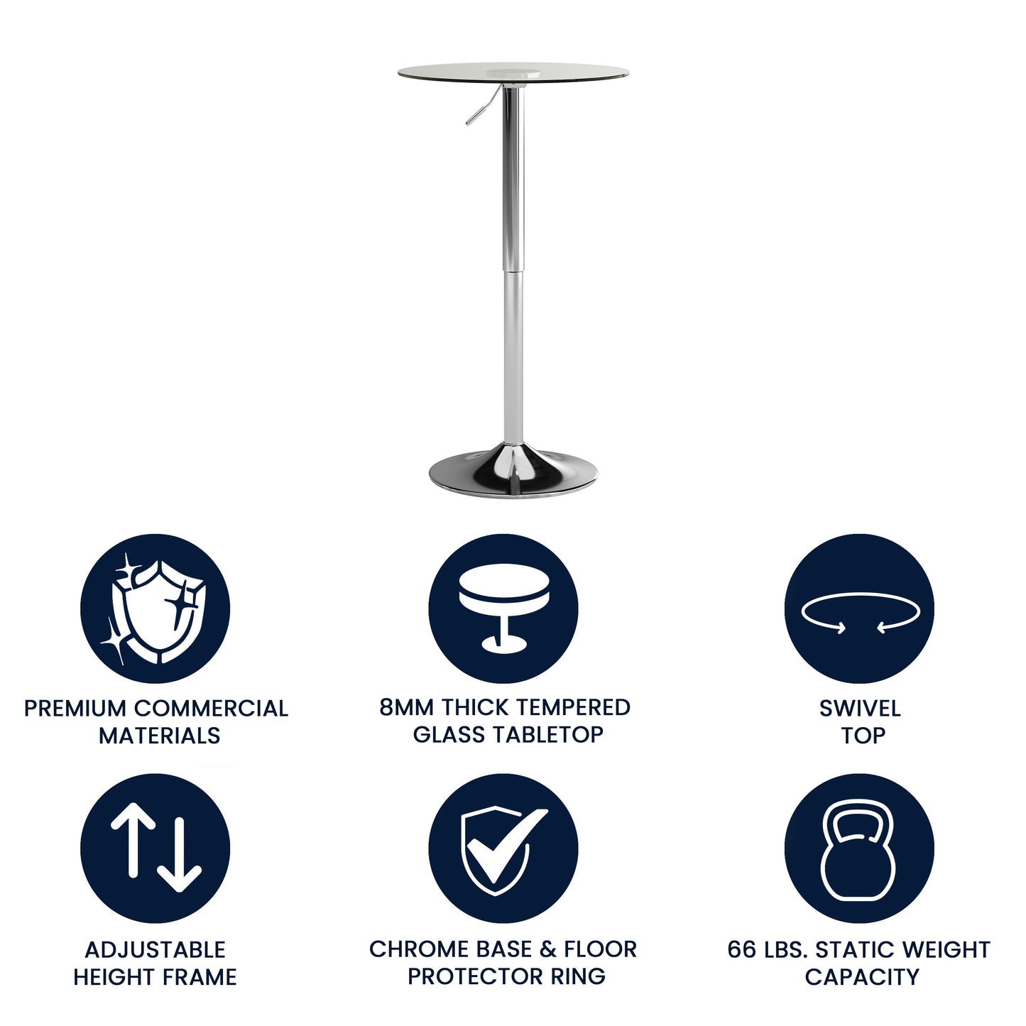 Chad 23.5'' Round Adjustable Height Glass Table (Adjustable Range 33.5'' - 41'') Clear Top/Chrome Frame