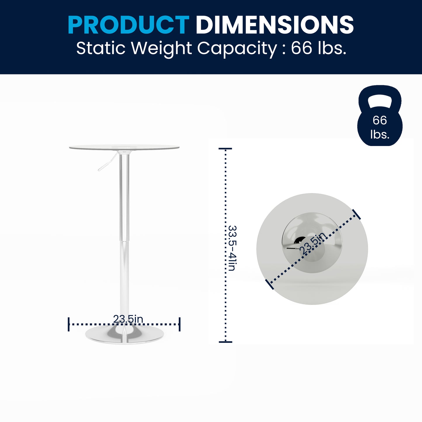 Chad 23.5'' Round Adjustable Height Glass Table (Adjustable Range 33.5'' - 41'') Clear Top/Chrome Frame
