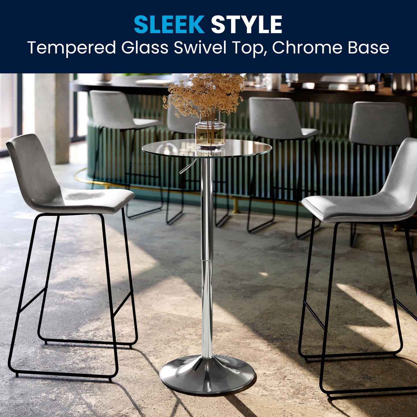 Chad 23.5'' Round Adjustable Height Glass Table (Adjustable Range 33.5'' - 41'') Clear Top/Chrome Frame
