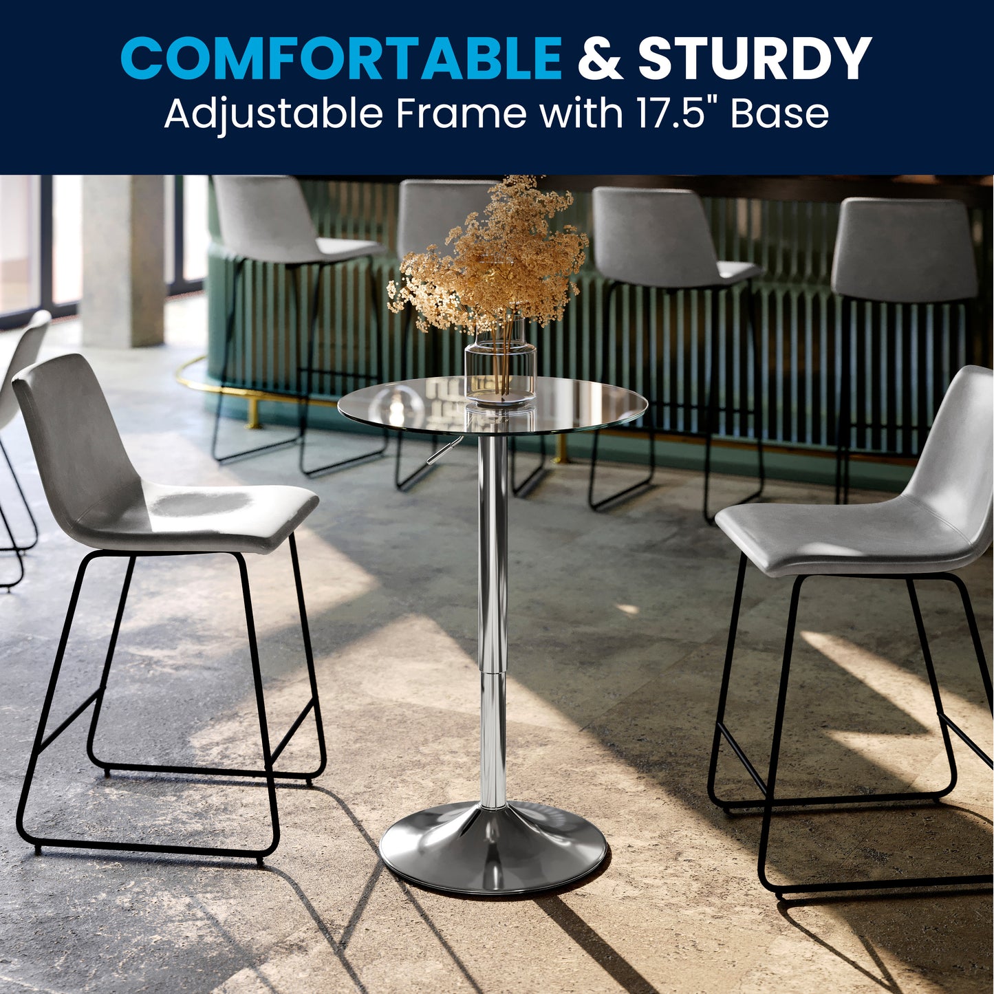 Chad 23.5'' Round Adjustable Height Glass Table (Adjustable Range 33.5'' - 41'') Clear Top/Chrome Frame