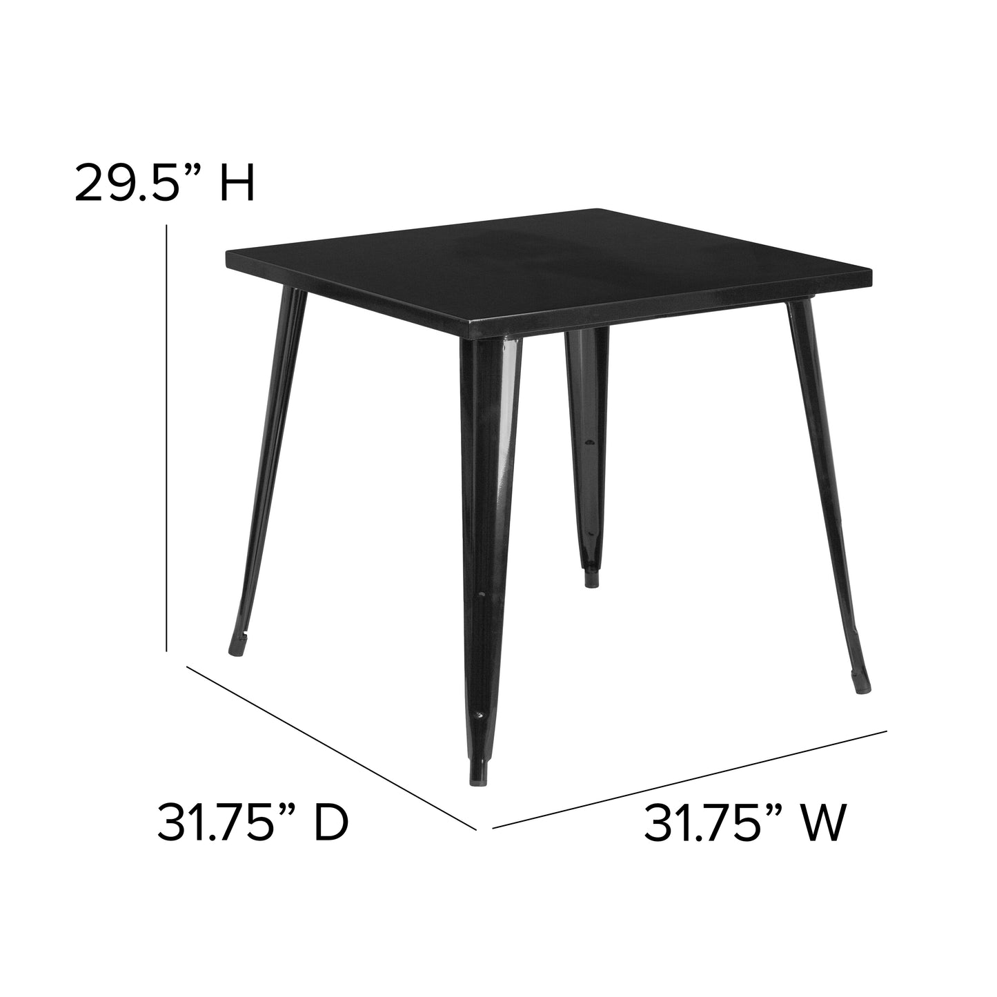 Toby Commercial Grade 31.75" Square Black Metal Indoor-Outdoor Table Black