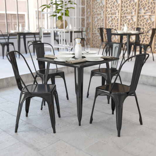 Toby Commercial Grade 31.75" Square Black Metal Indoor-Outdoor Table Black