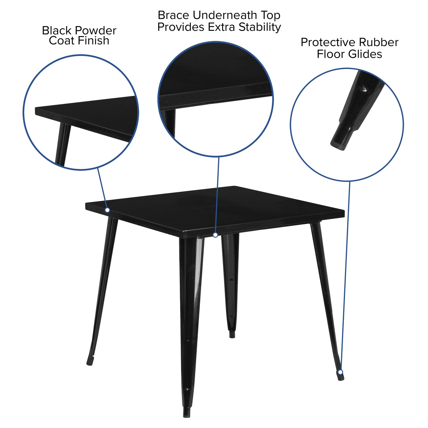 Toby Commercial Grade 31.75" Square Black Metal Indoor-Outdoor Table Black