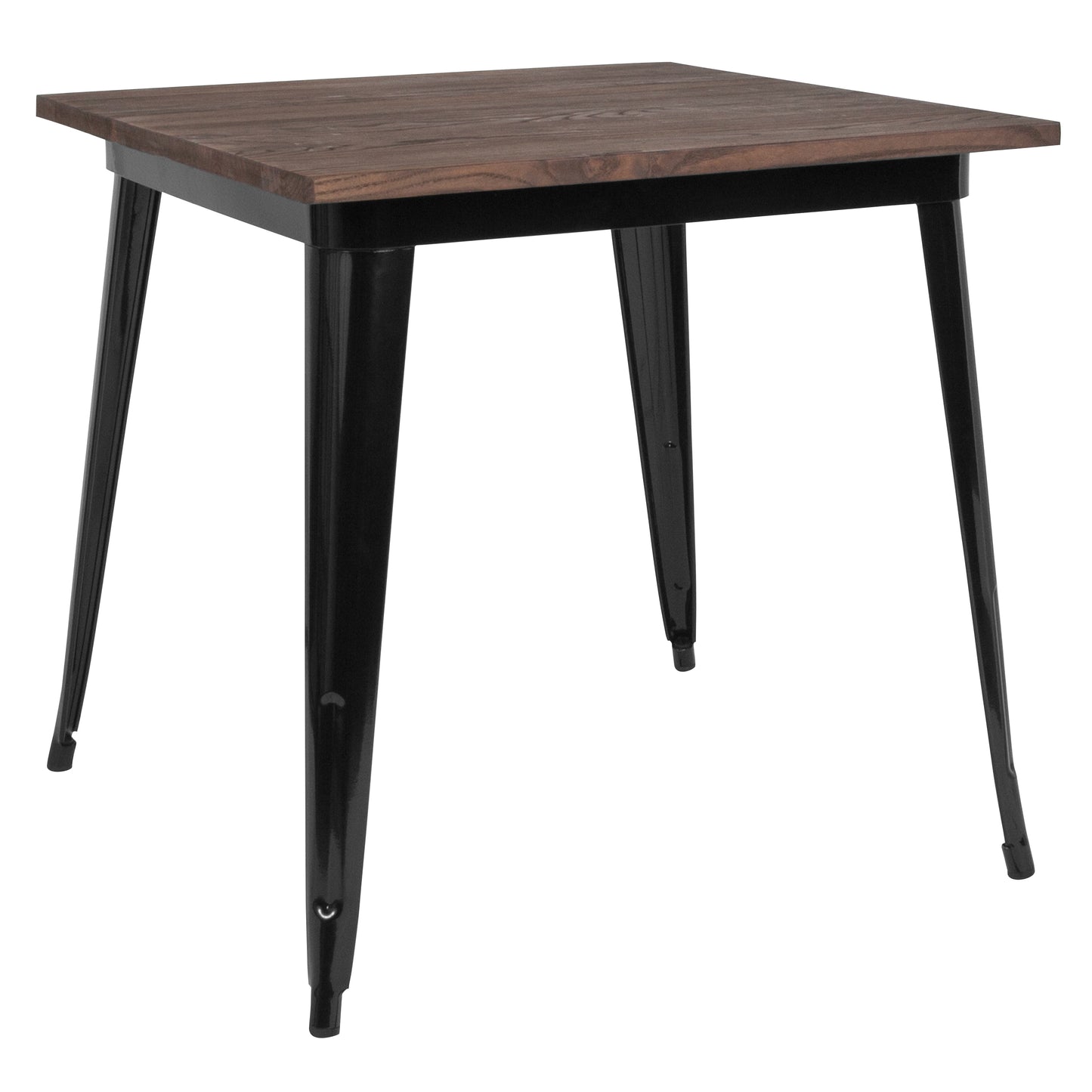 Toby 31.5" Square Black Metal Indoor Table with Walnut Rustic Wood Top Black