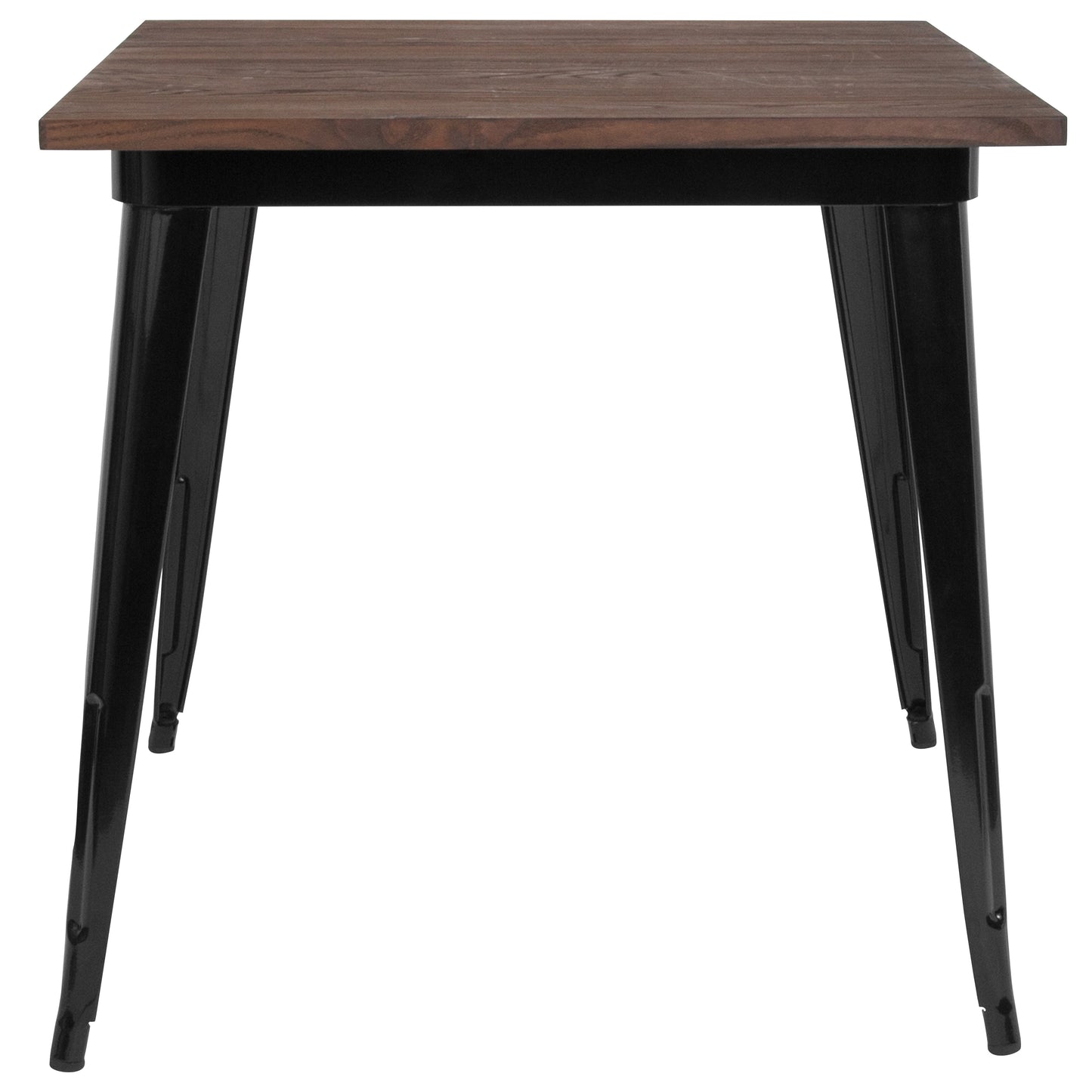 Toby 31.5" Square Black Metal Indoor Table with Walnut Rustic Wood Top Black
