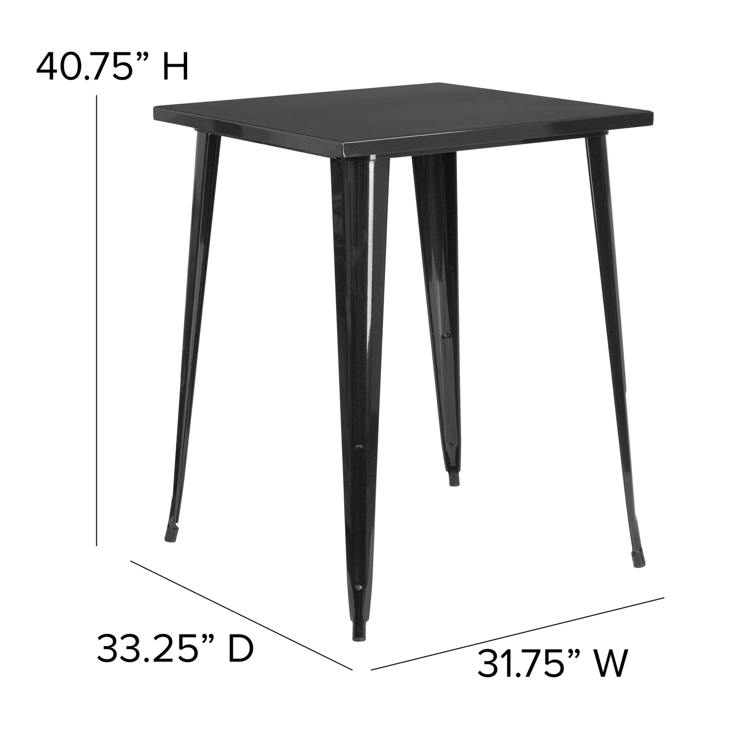 Nolan Commercial Grade 31.5" Square Black Metal Indoor-Outdoor Bar Height Table Black