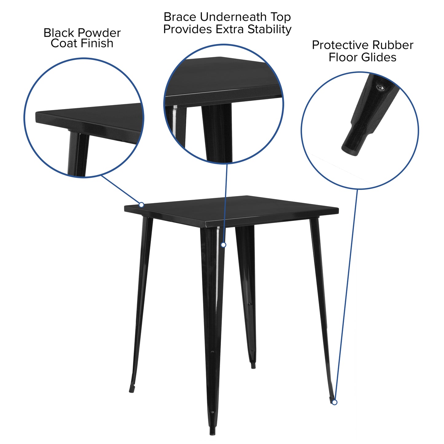 Nolan Commercial Grade 31.5" Square Black Metal Indoor-Outdoor Bar Height Table Black