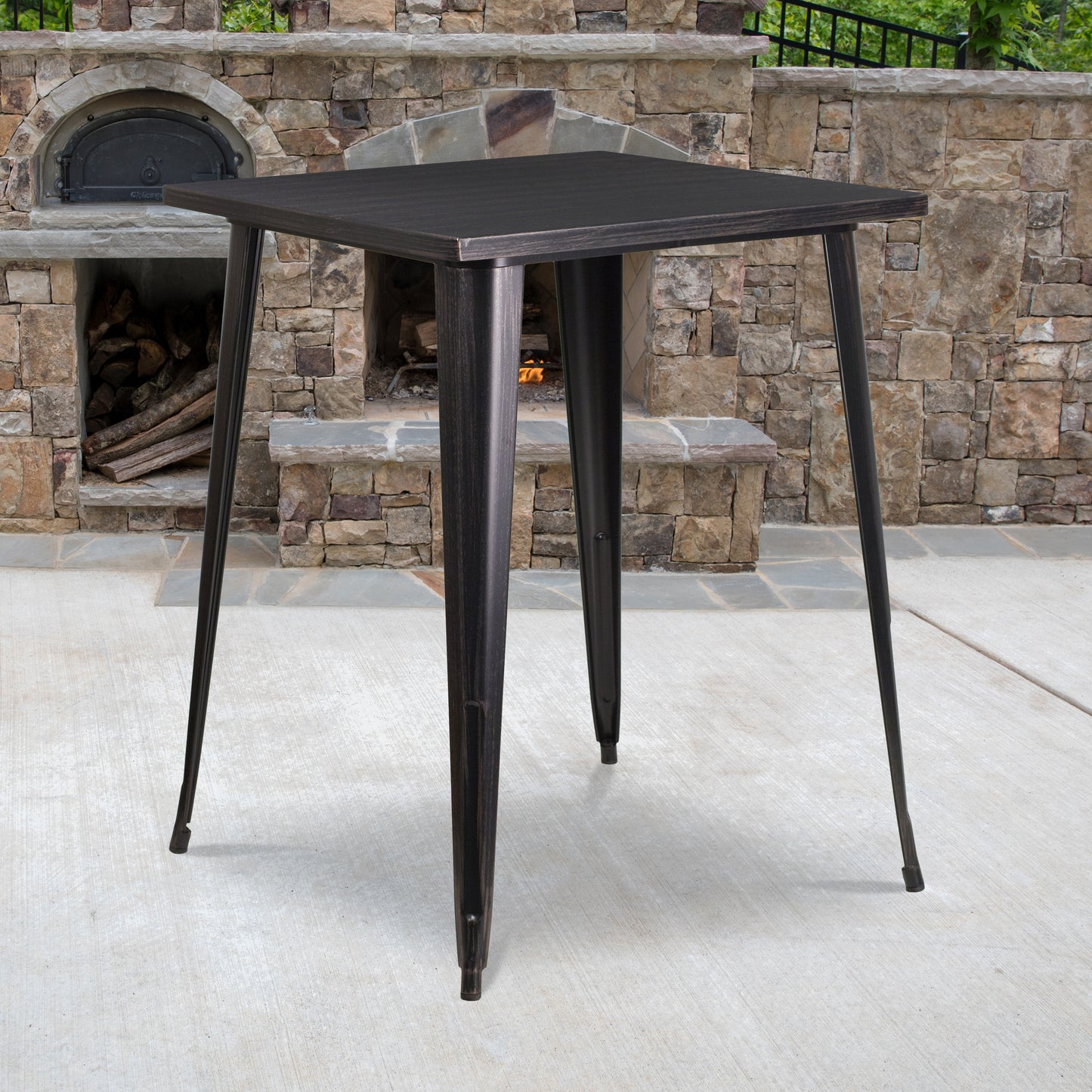 Nolan Commercial Grade 31.5" Square Black-Antique Gold Metal Indoor-Outdoor Bar Height Table Black-Antique Gold