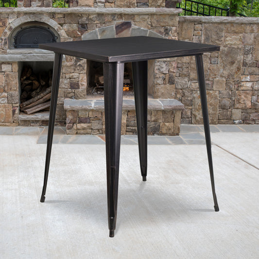 Nolan Commercial Grade 31.5" Square Black-Antique Gold Metal Indoor-Outdoor Bar Height Table Black-Antique Gold