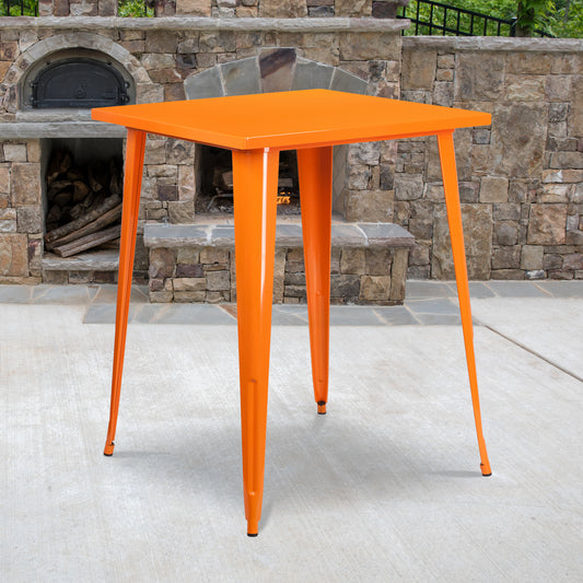 Nolan Commercial Grade 31.5" Square Orange Metal Indoor-Outdoor Bar Height Table Orange