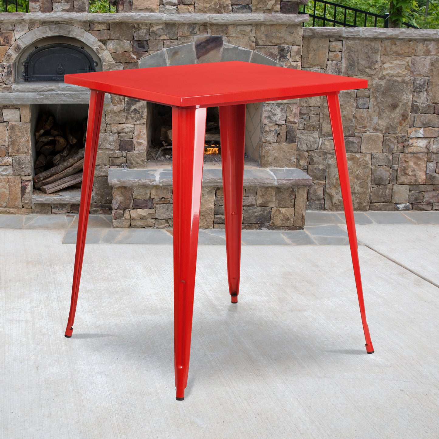 Nolan Commercial Grade 31.5" Square Red Metal Indoor-Outdoor Bar Height Table Red