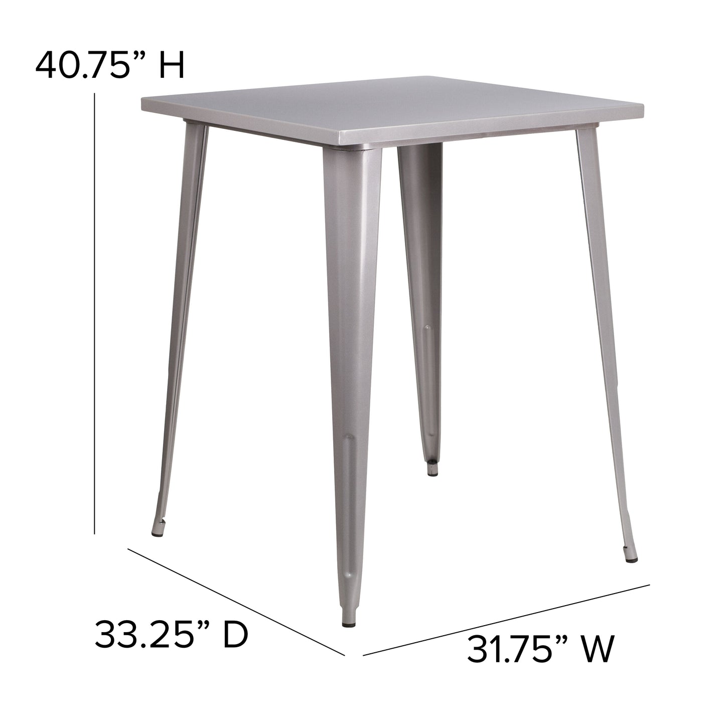 Nolan Commercial Grade 31.5" Square Silver Metal Indoor-Outdoor Bar Height Table Silver