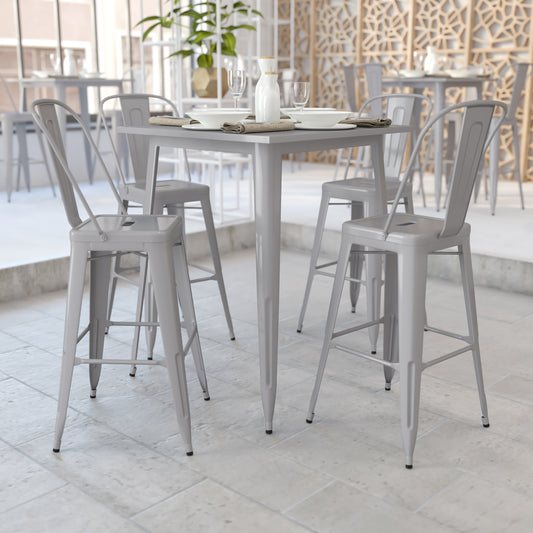 Nolan Commercial Grade 31.5" Square Silver Metal Indoor-Outdoor Bar Height Table Silver