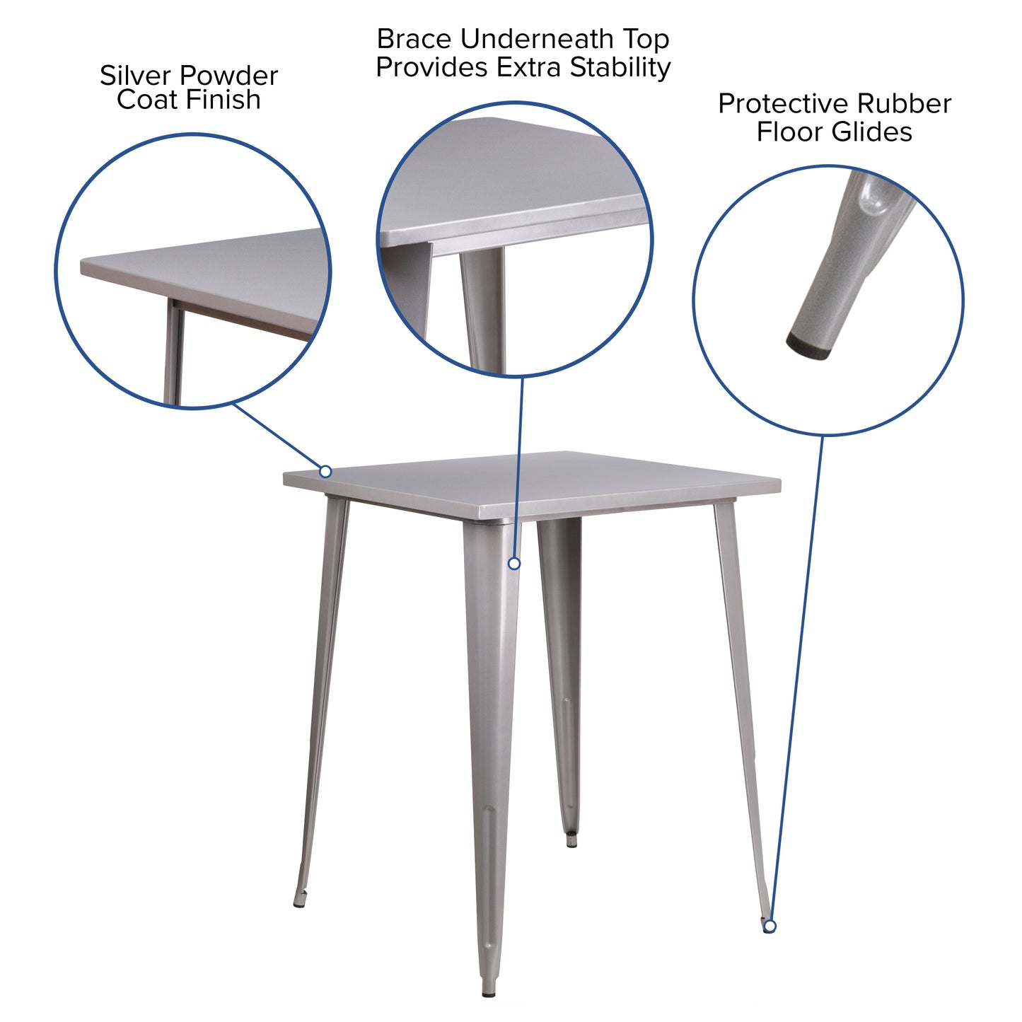 Nolan Commercial Grade 31.5" Square Silver Metal Indoor-Outdoor Bar Height Table Silver