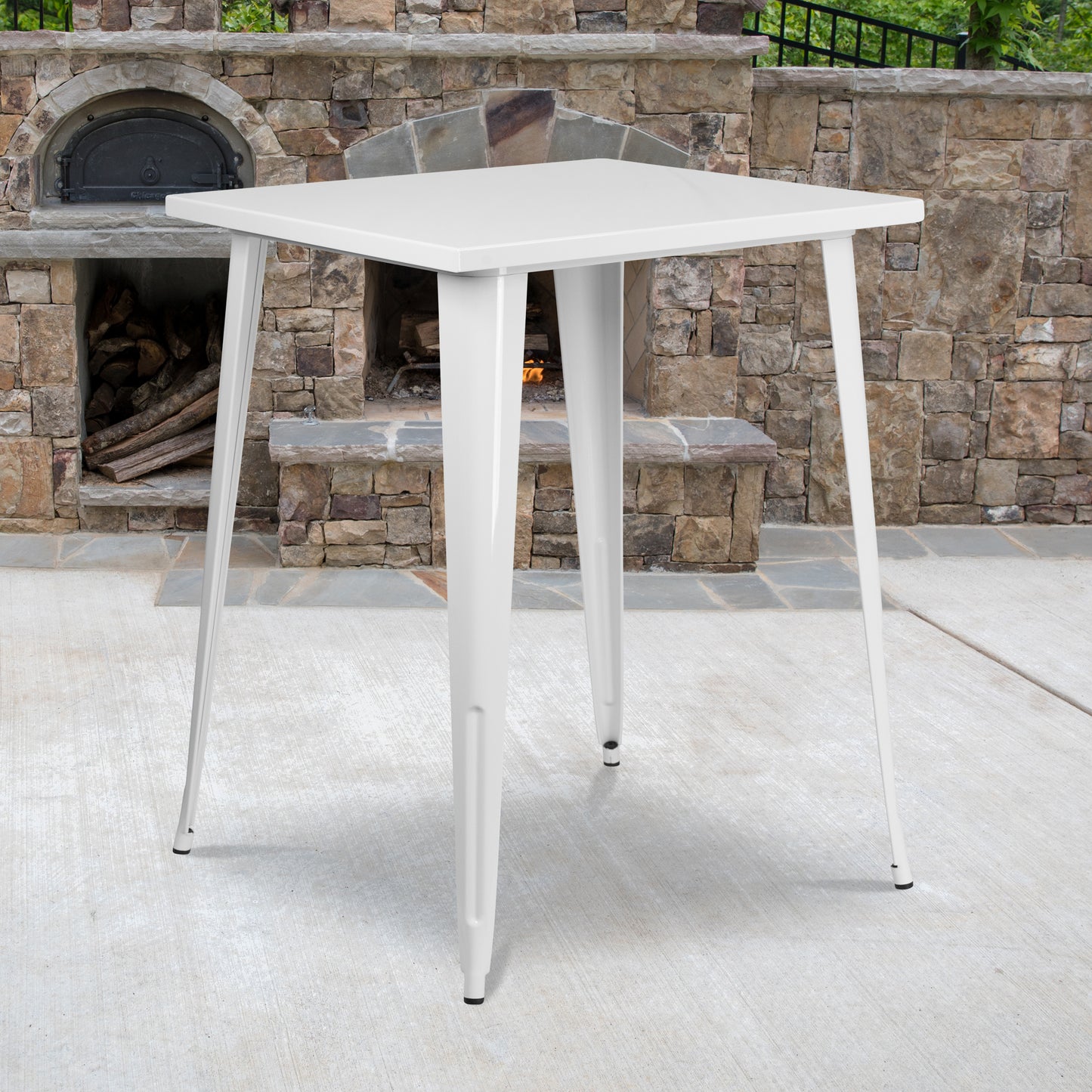 Nolan Commercial Grade 31.5" Square White Metal Indoor-Outdoor Bar Height Table White