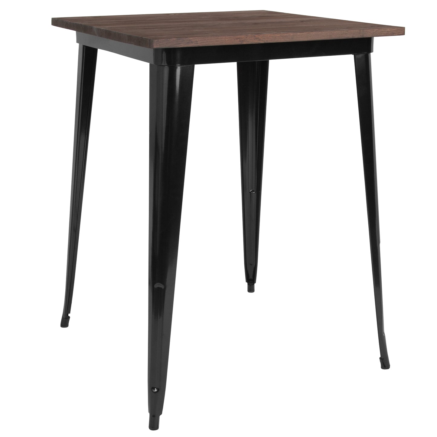 Nolan 31.5" Square Black Metal Indoor Bar Height Table with Walnut Rustic Wood Top Black