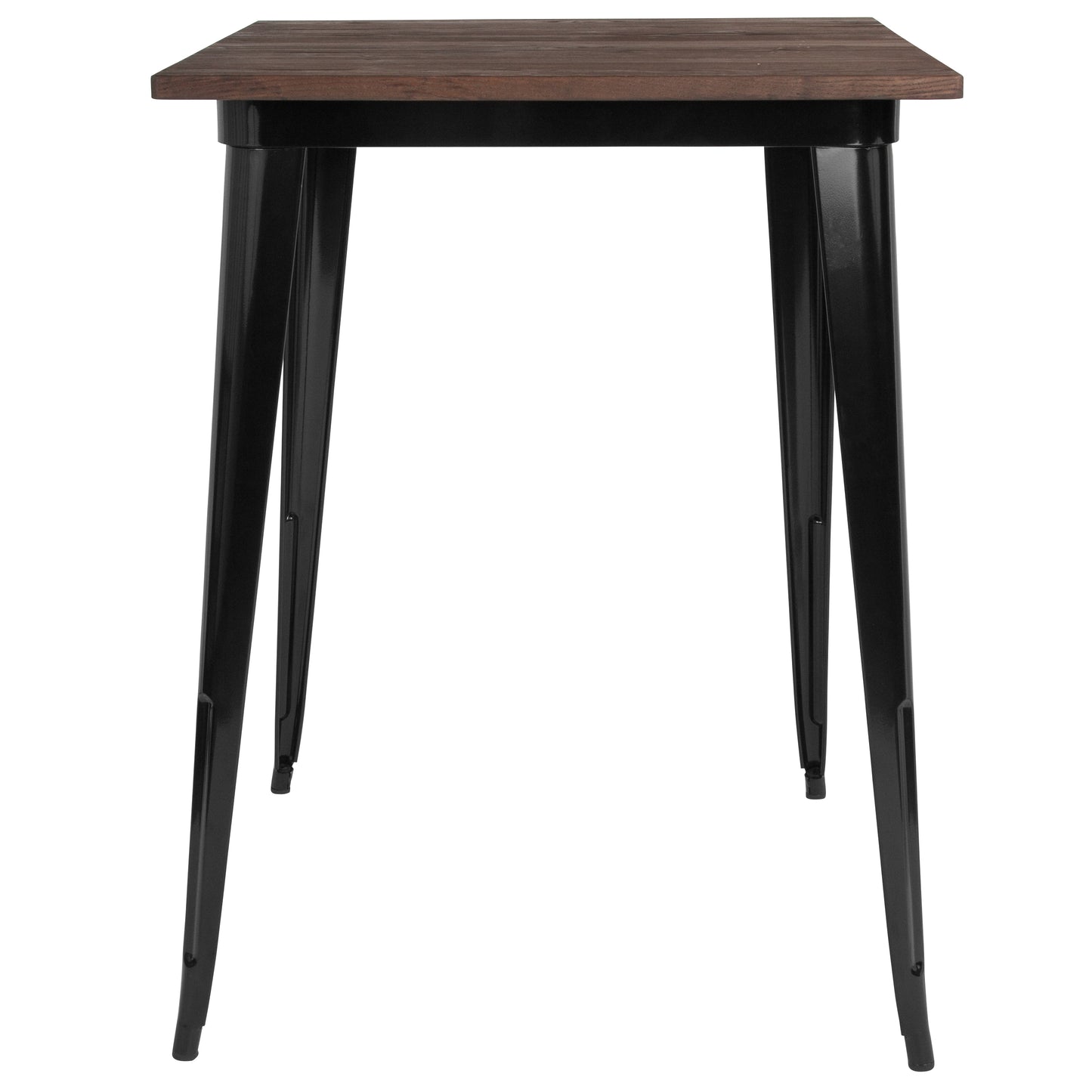 Nolan 31.5" Square Black Metal Indoor Bar Height Table with Walnut Rustic Wood Top Black