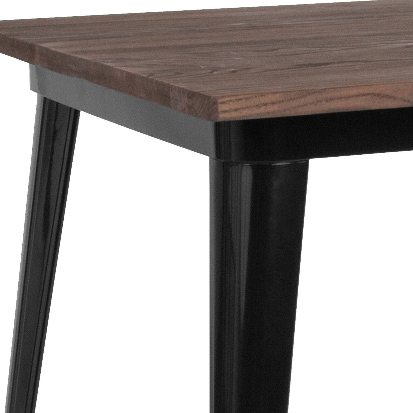Nolan 31.5" Square Black Metal Indoor Bar Height Table with Walnut Rustic Wood Top Black