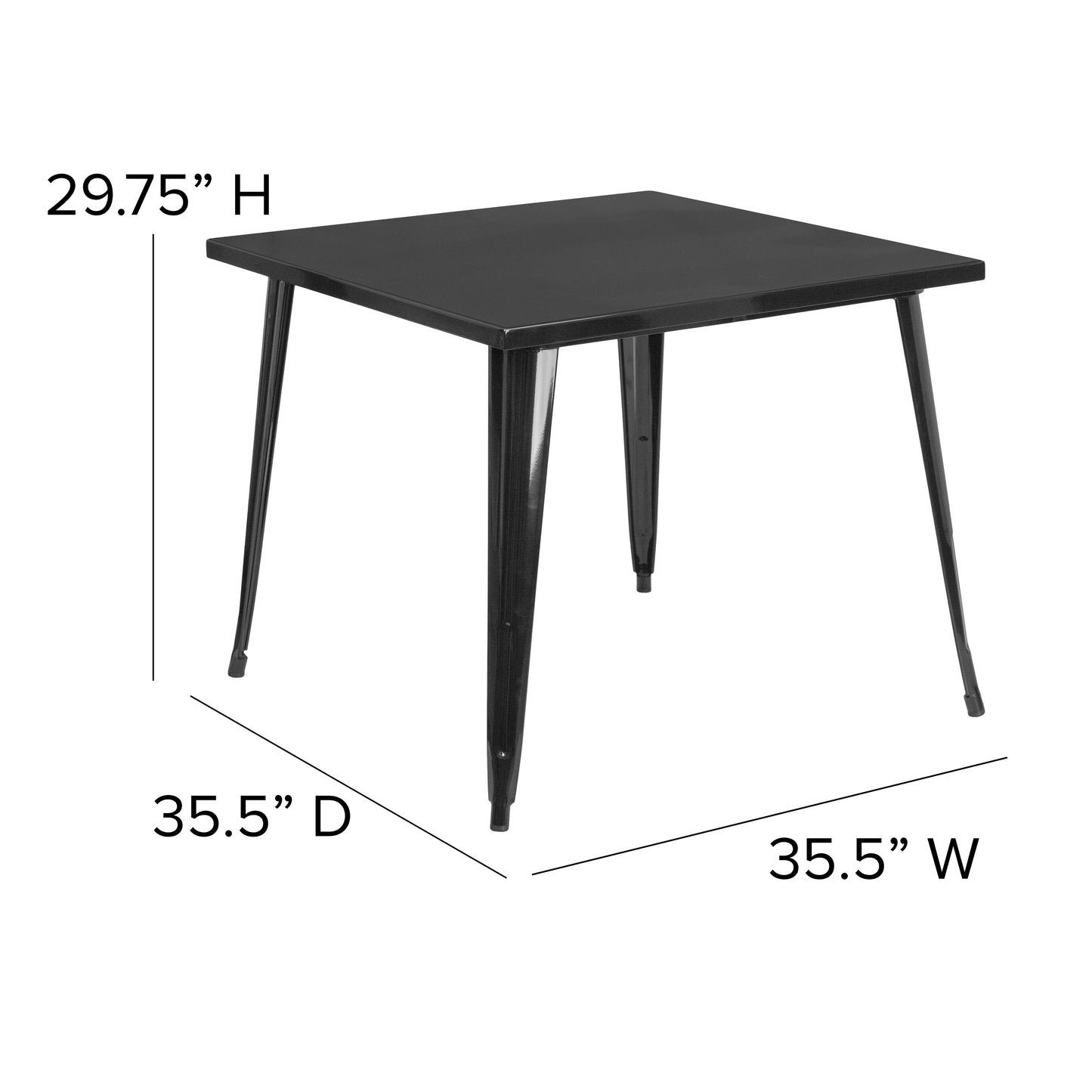 Parker Commercial Grade 35.5" Square Black Metal Indoor-Outdoor Table Black