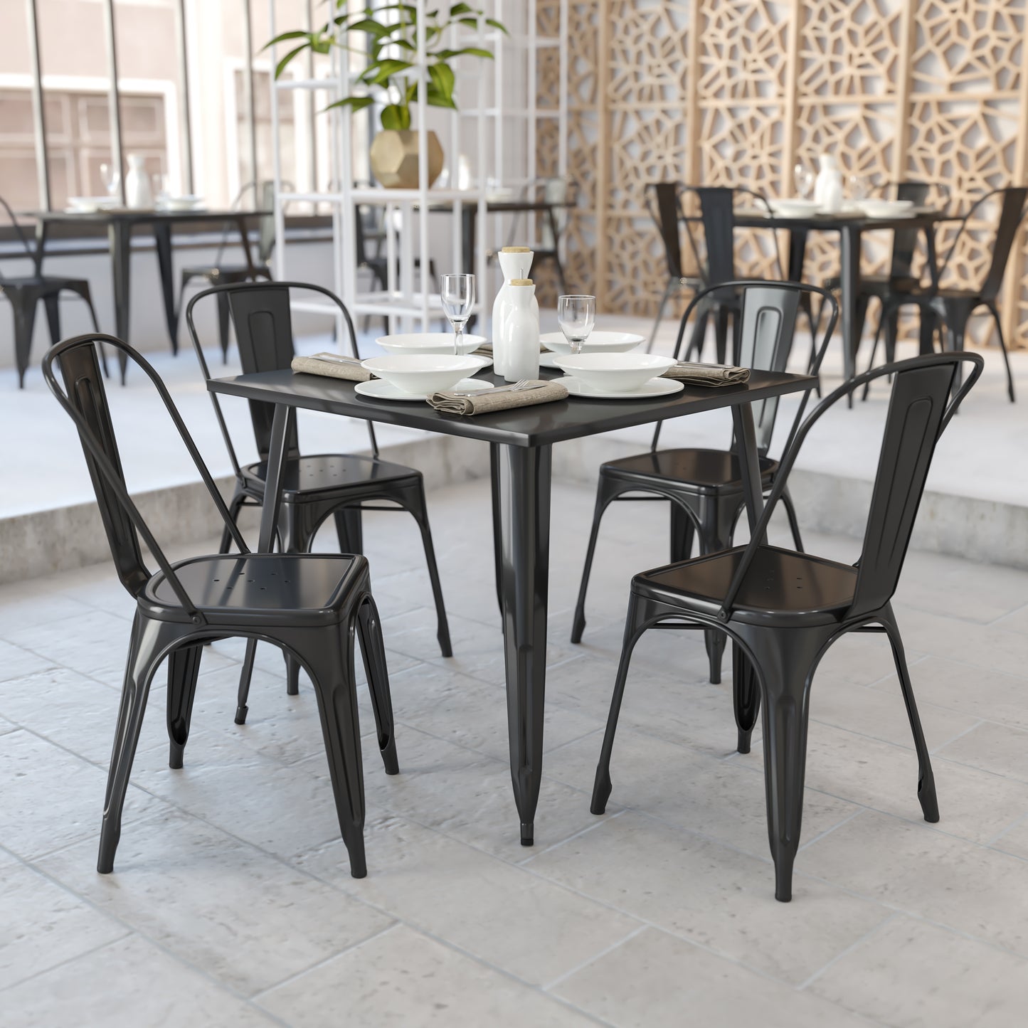 Parker Commercial Grade 35.5" Square Black Metal Indoor-Outdoor Table Black