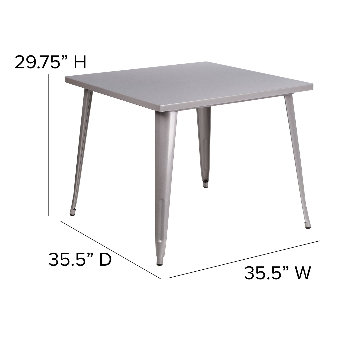 Parker Commercial Grade 35.5" Square Silver Metal Indoor-Outdoor Table Silver
