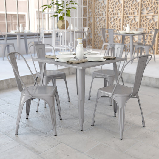 Parker Commercial Grade 35.5" Square Silver Metal Indoor-Outdoor Table Silver