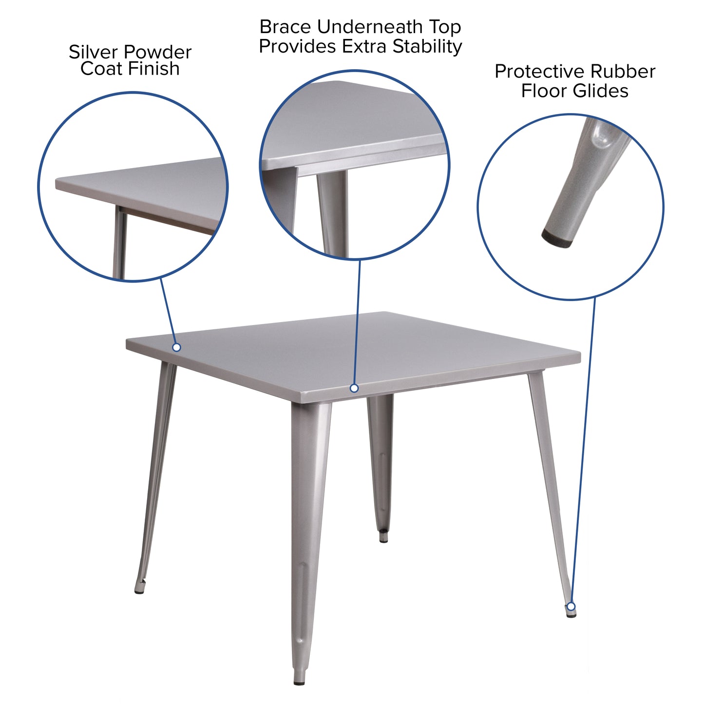 Parker Commercial Grade 35.5" Square Silver Metal Indoor-Outdoor Table Silver