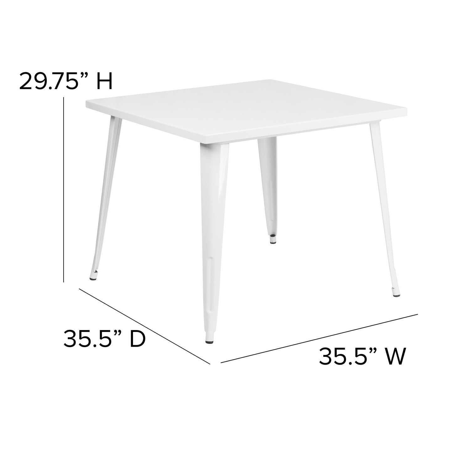 Parker Commercial Grade 35.5" Square White Metal Indoor-Outdoor Table White