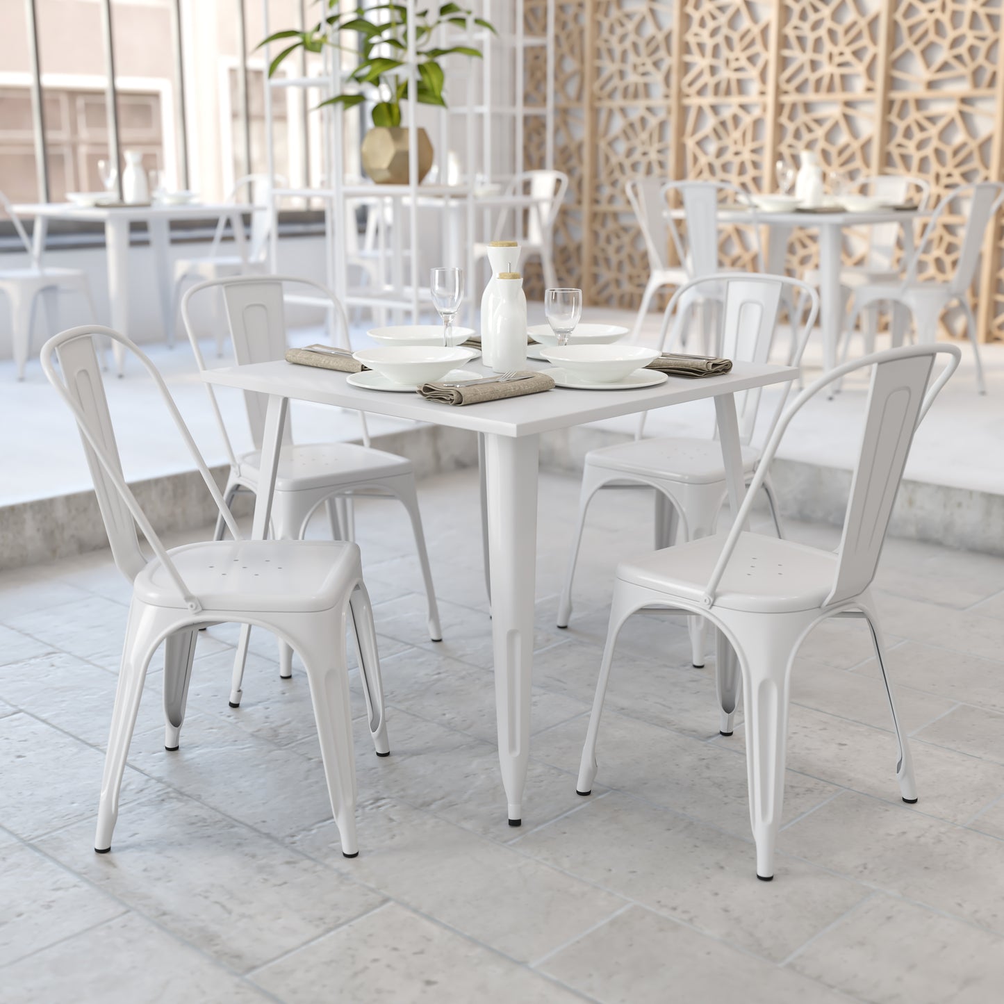 Parker Commercial Grade 35.5" Square White Metal Indoor-Outdoor Table White