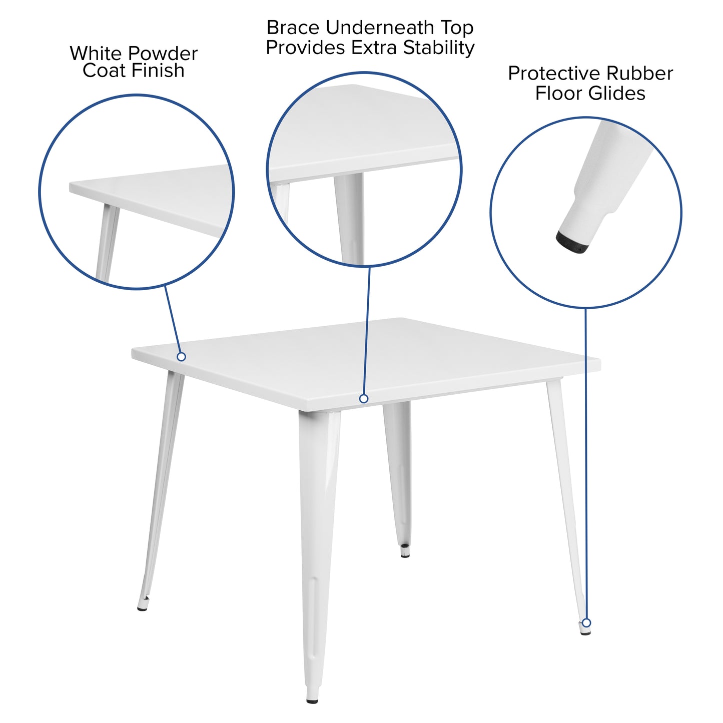 Parker Commercial Grade 35.5" Square White Metal Indoor-Outdoor Table White